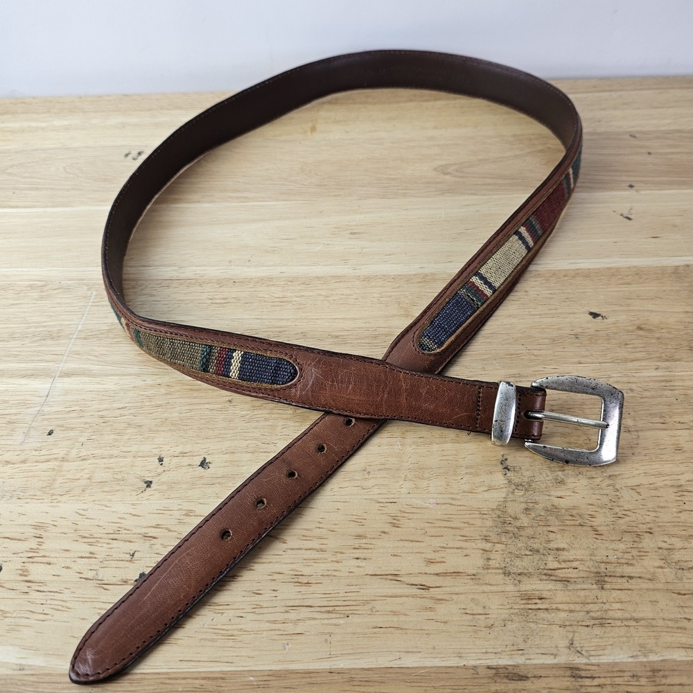 Mens Belt 3868 Sz 42 Brown Leather Southwest Woven Inlay Western Aztec Guatemala